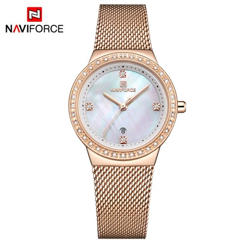 NAVIFORCE Top Luxury Brand Women Watch Diamond Mesh Steel Quartz Wrist Watch