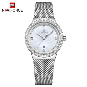 NAVIFORCE Top Luxury Brand Women Watch Diamond Mesh Steel Quartz Wrist Watch